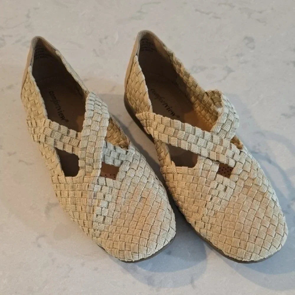 Comfortview Heleena Woven Flats Beige Basketweave Slip On Shoes Womens 7W